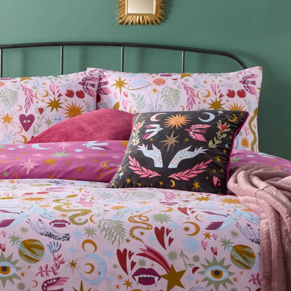 Double Enchanted Printed Reversible Duvet Set - Pink