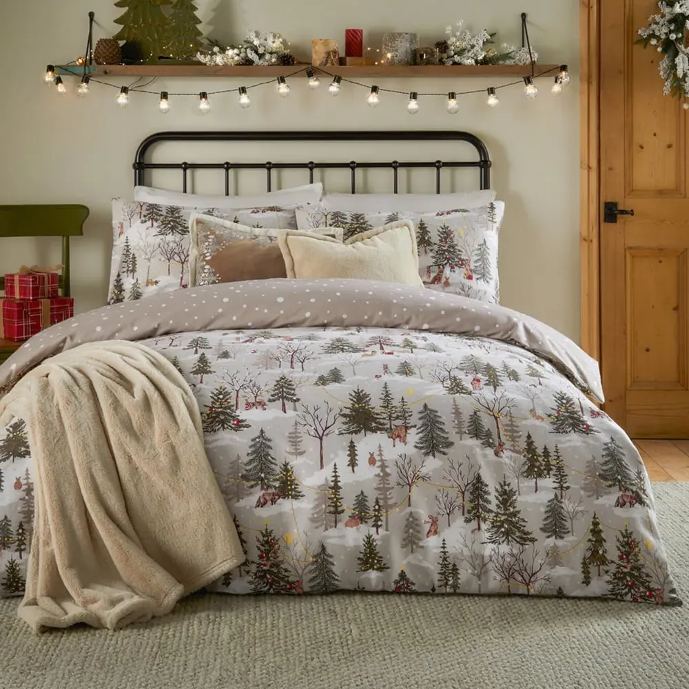 Double Forest Festivities Reversible Duvet Set - Cream