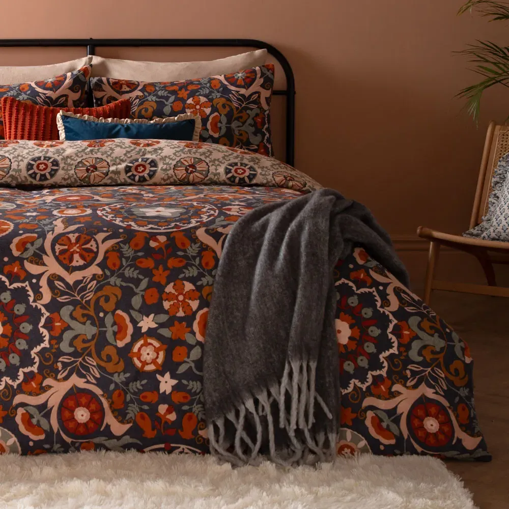 Double Kinfolk Printed Reversible Duvet Set - Blue