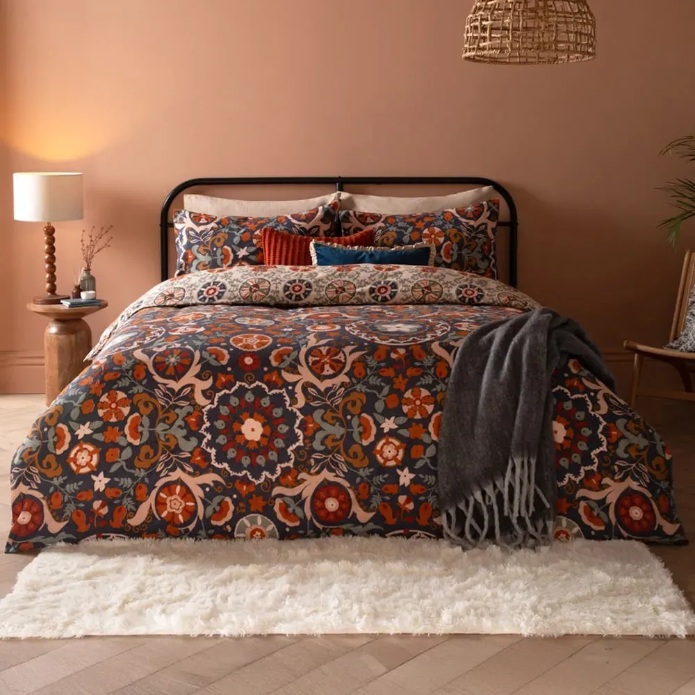 Double Kinfolk Printed Reversible Duvet Set - Blue