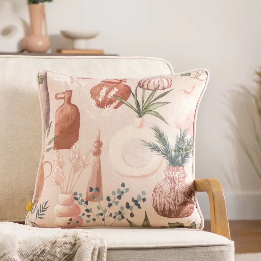 Earthen Natural Velvet Piped Cushion - Cream, Velvet