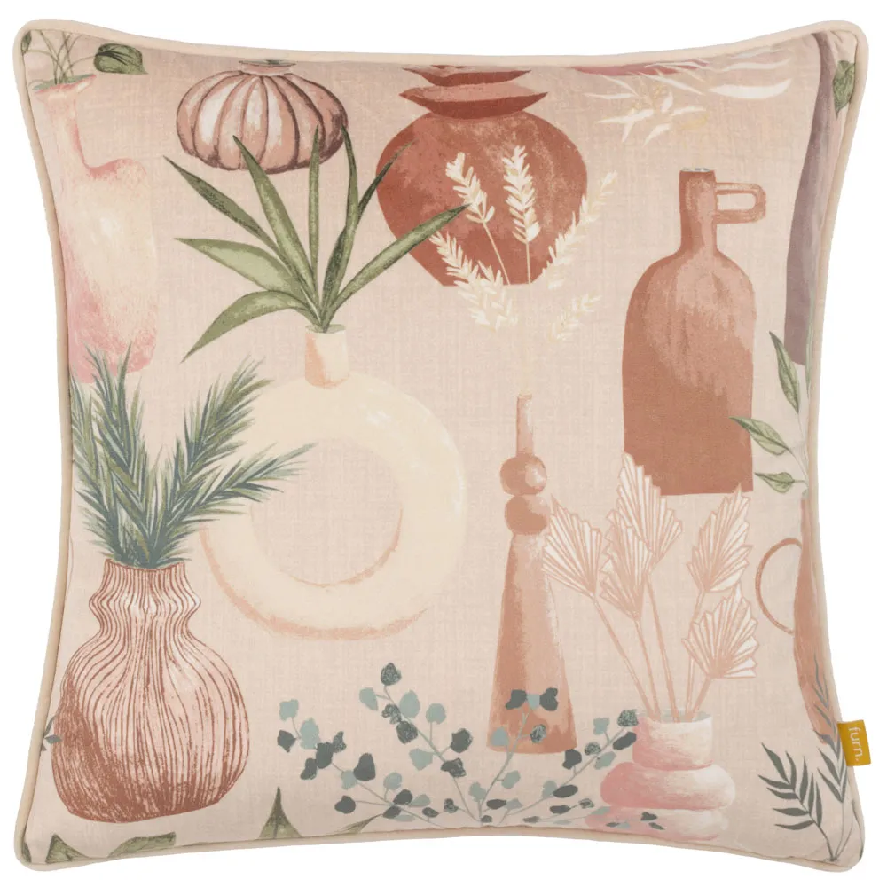 Earthen Natural Velvet Piped Cushion - Cream, Velvet