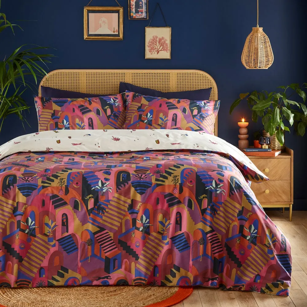 Eivissa Double Abstract Duvet Cover Set - Pink