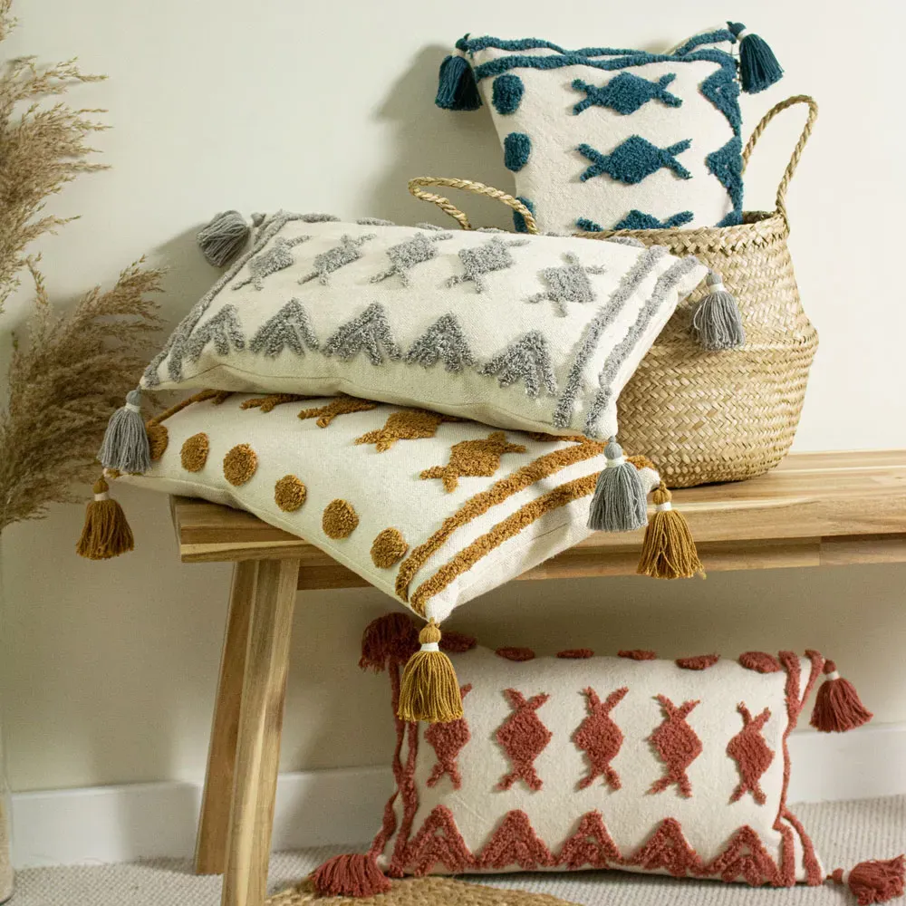 Esme Tufted Cotton Cushion - Teal