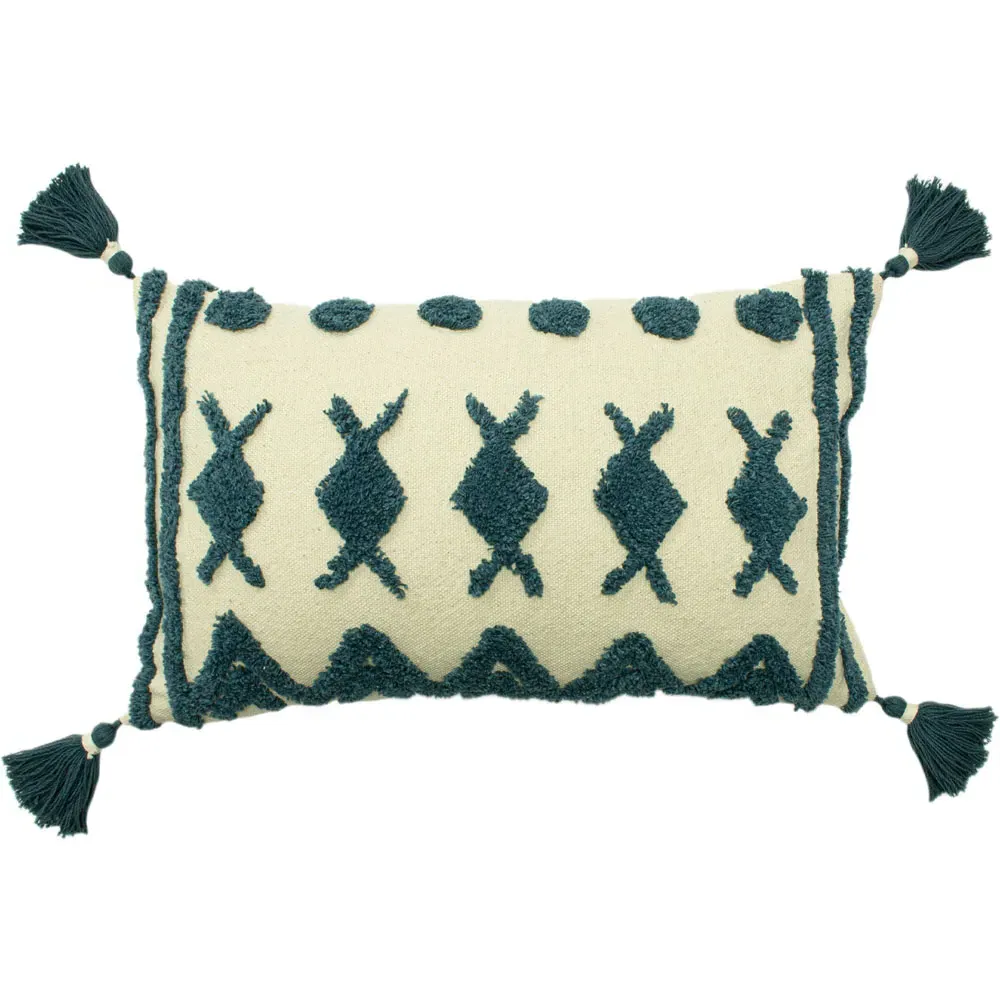 Esme Tufted Cotton Cushion - Teal
