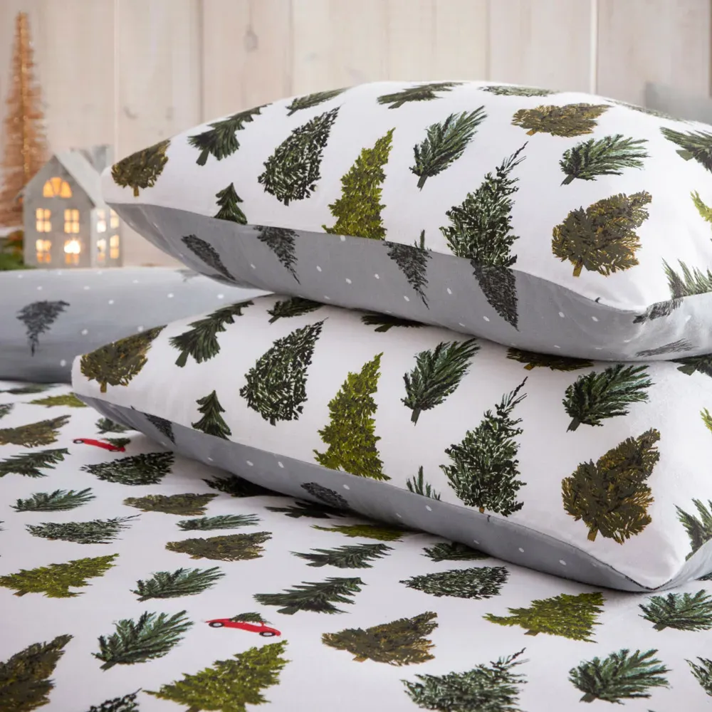 Evergreen Double Duvet Cover Set - Green, Brushed Cotton