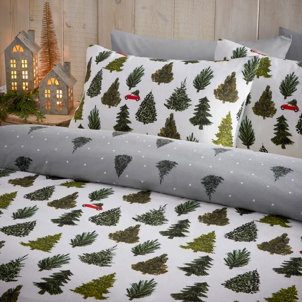 Evergreen Double Duvet Cover Set - Green, Brushed Cotton