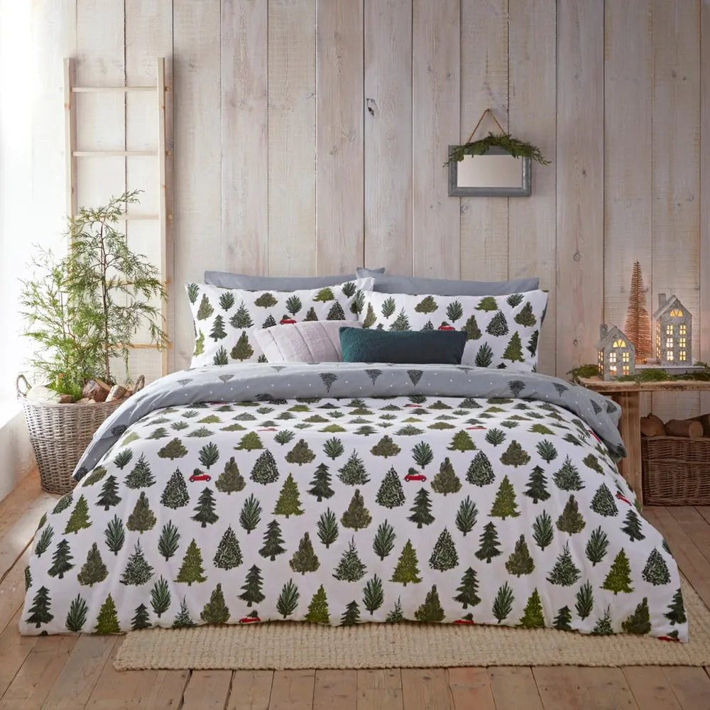 Evergreen King Size Duvet Cover Set - Green, Brushed Cotton