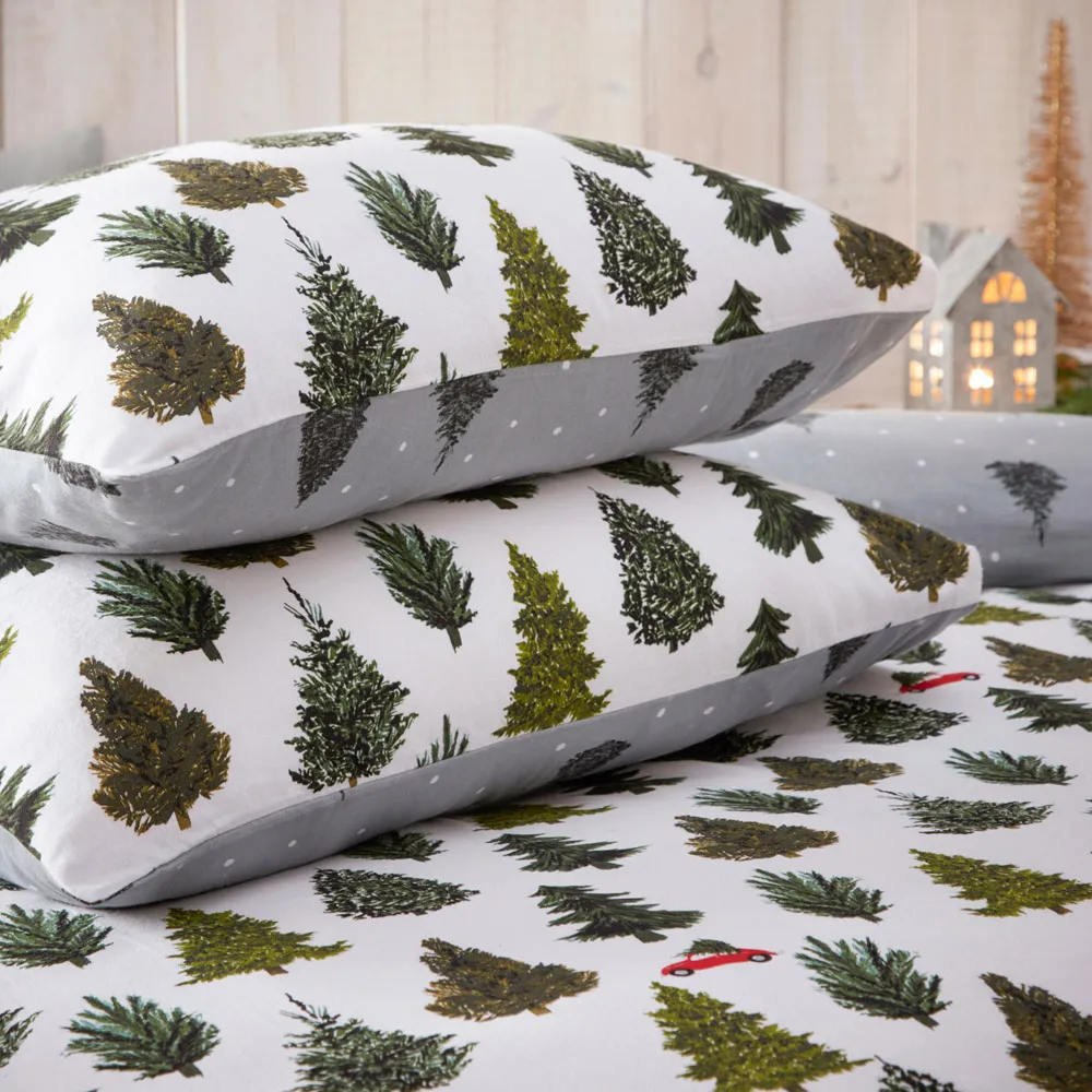 Evergreen Single Duvet Cover Set - Green, Brushed Cotton