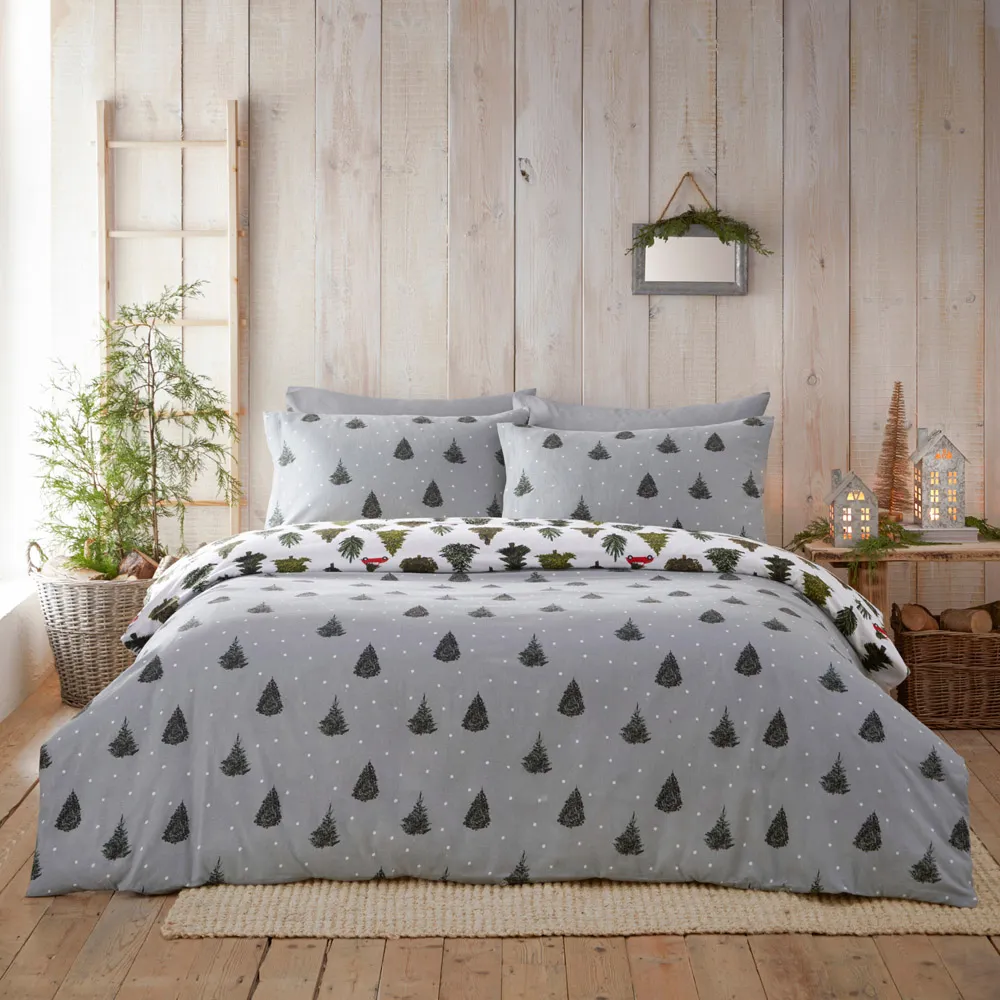 Evergreen Super King Duvet Cover Set - Green, Brushed Cotton
