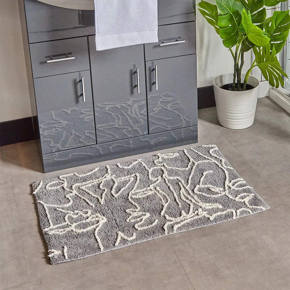 Everybody Cotton Anti-Slip Bath Mat - Grey and Cream