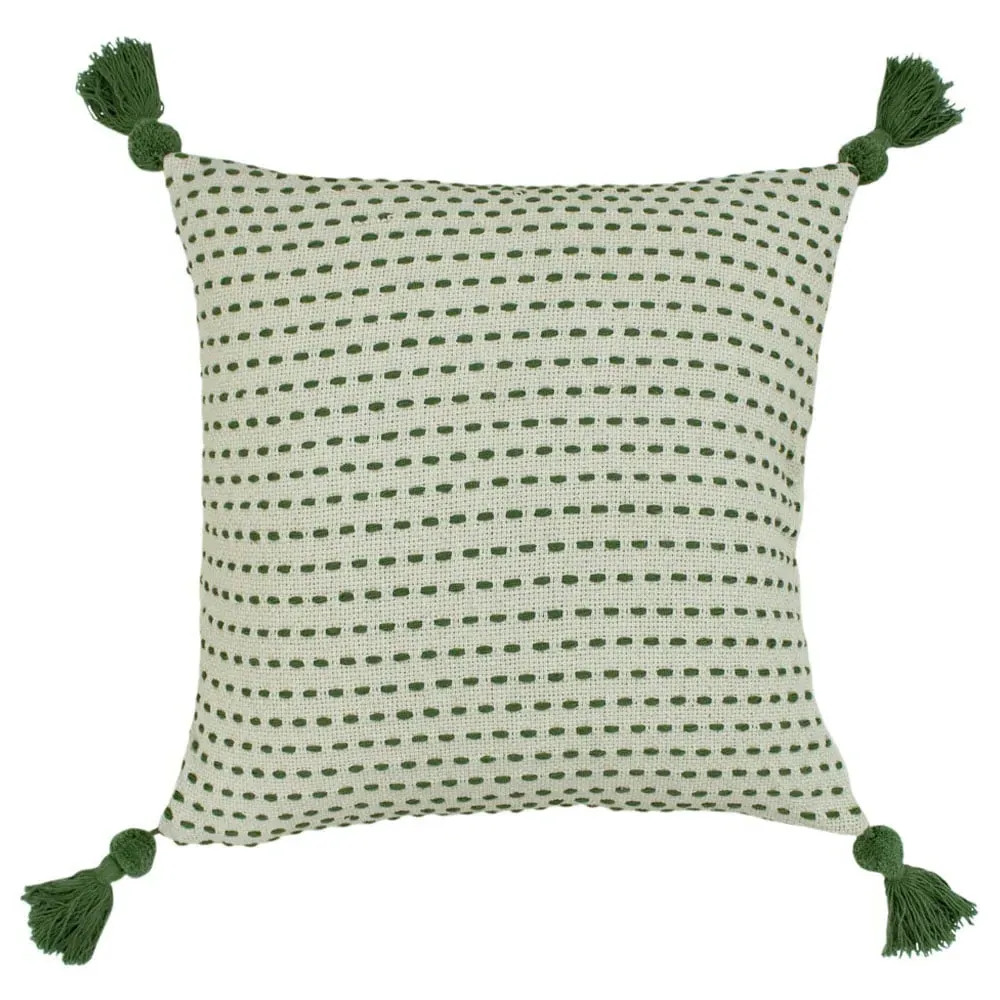 Ezra Embroidered Cushion - Sage, Linen-Look image