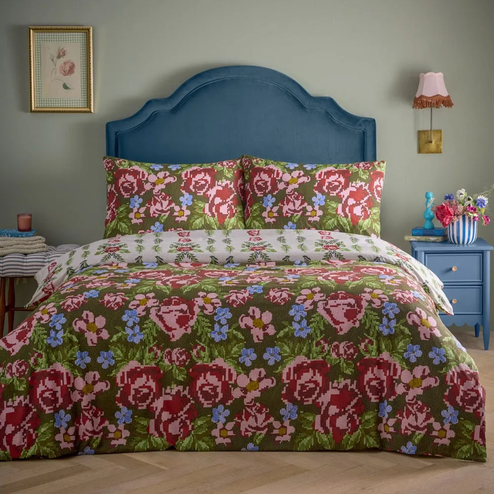 Feeoni Double Floral Duvet Set - Willow Green