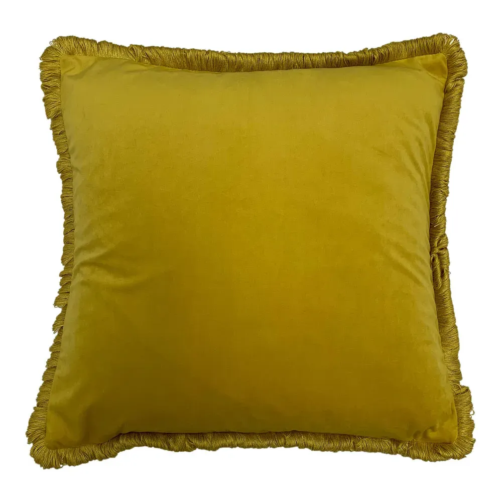 Fleura Ochre Floral Velvet Cushion - Yellow
