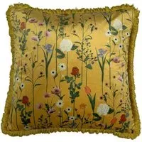 Fleura Ochre Floral Velvet Cushion - Yellow