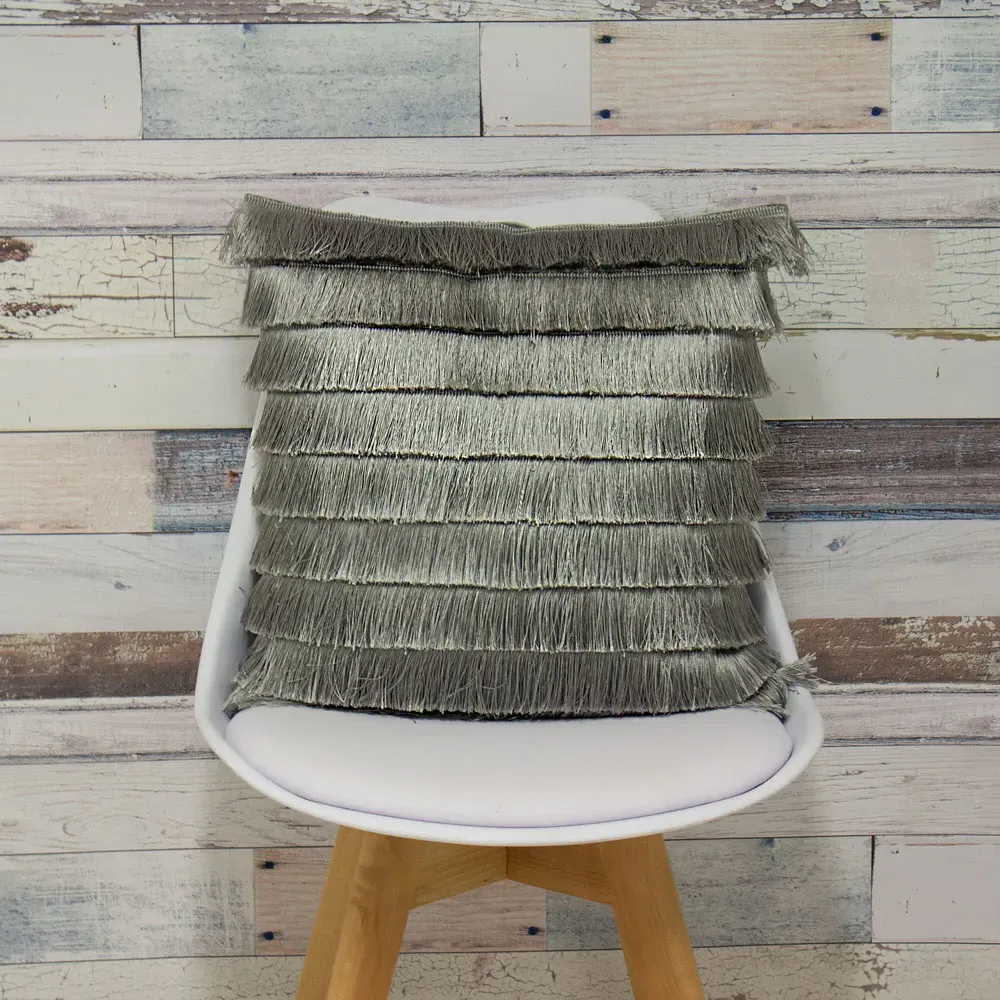 Flicker Fringed Cushion - Grey, Polyester