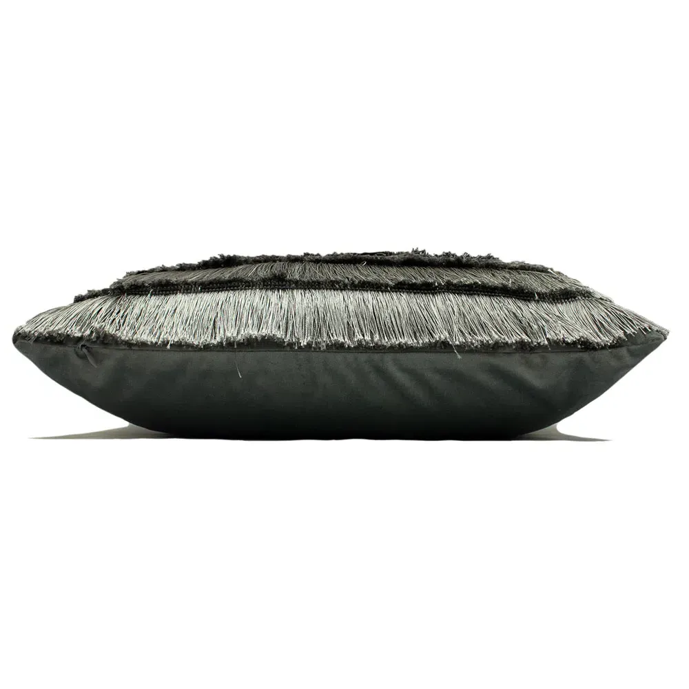 Flicker Fringed Cushion - Grey, Polyester