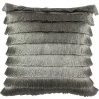 Flicker Fringed Cushion - Grey, Polyester