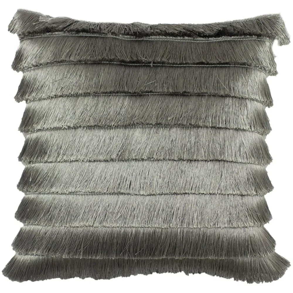 Flicker Fringed Cushion - Grey, Polyester image