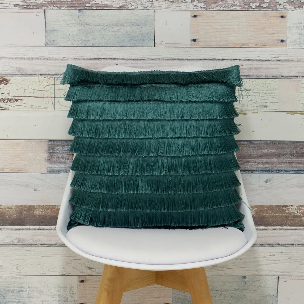 Flicker Fringed Cushion - Teal, Polyester