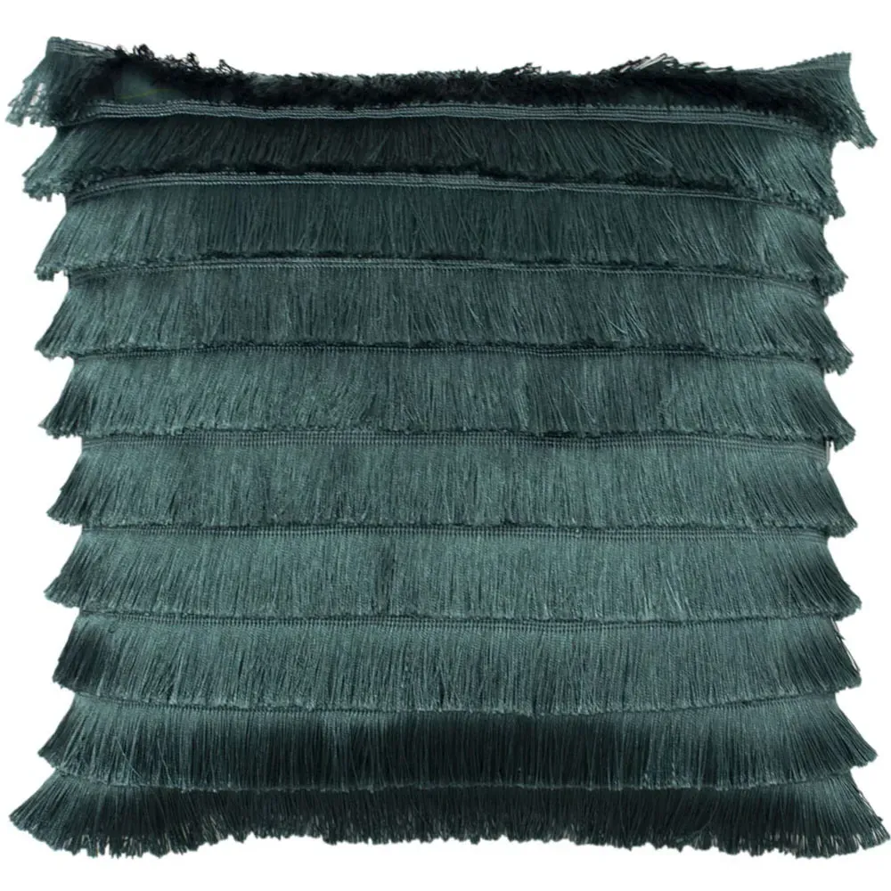 Flicker Fringed Cushion - Teal, Polyester
