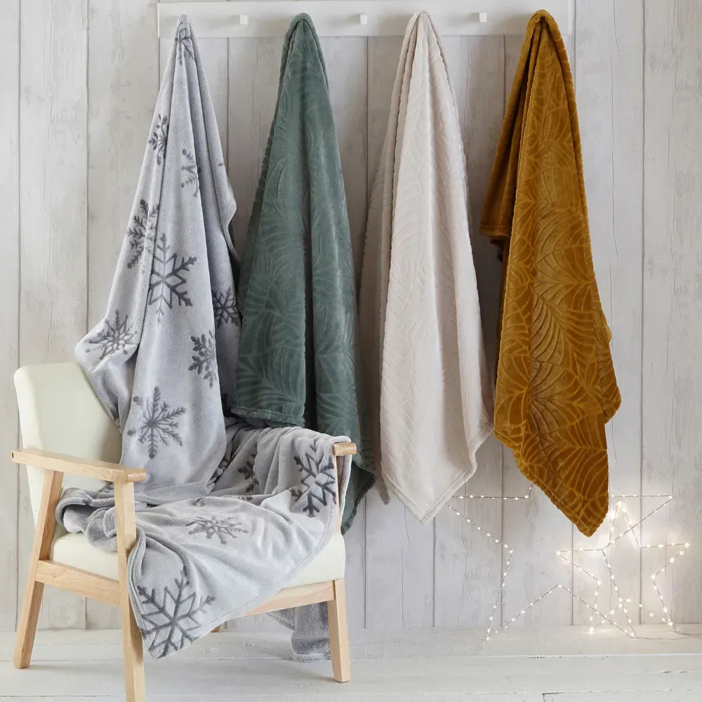 Folio Botanical Fleece Throw - Mustard Yellow