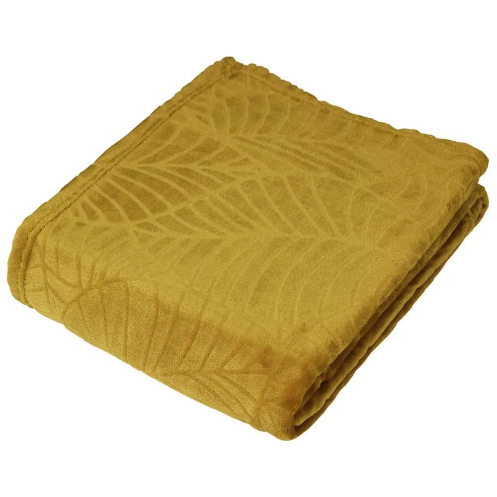 Folio Botanical Fleece Throw - Mustard Yellow image