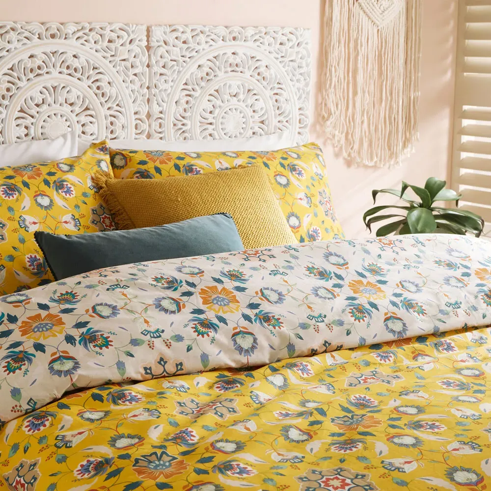 Folk Flora Double Duvet Set - Orange