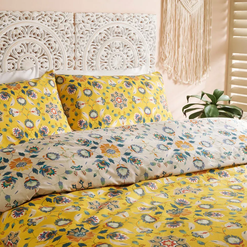 Folk Flora Double Duvet Set - Orange