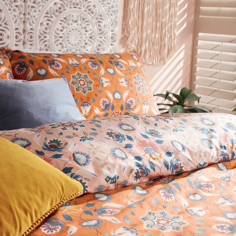 Folk Flora Double Duvet Set - Orange