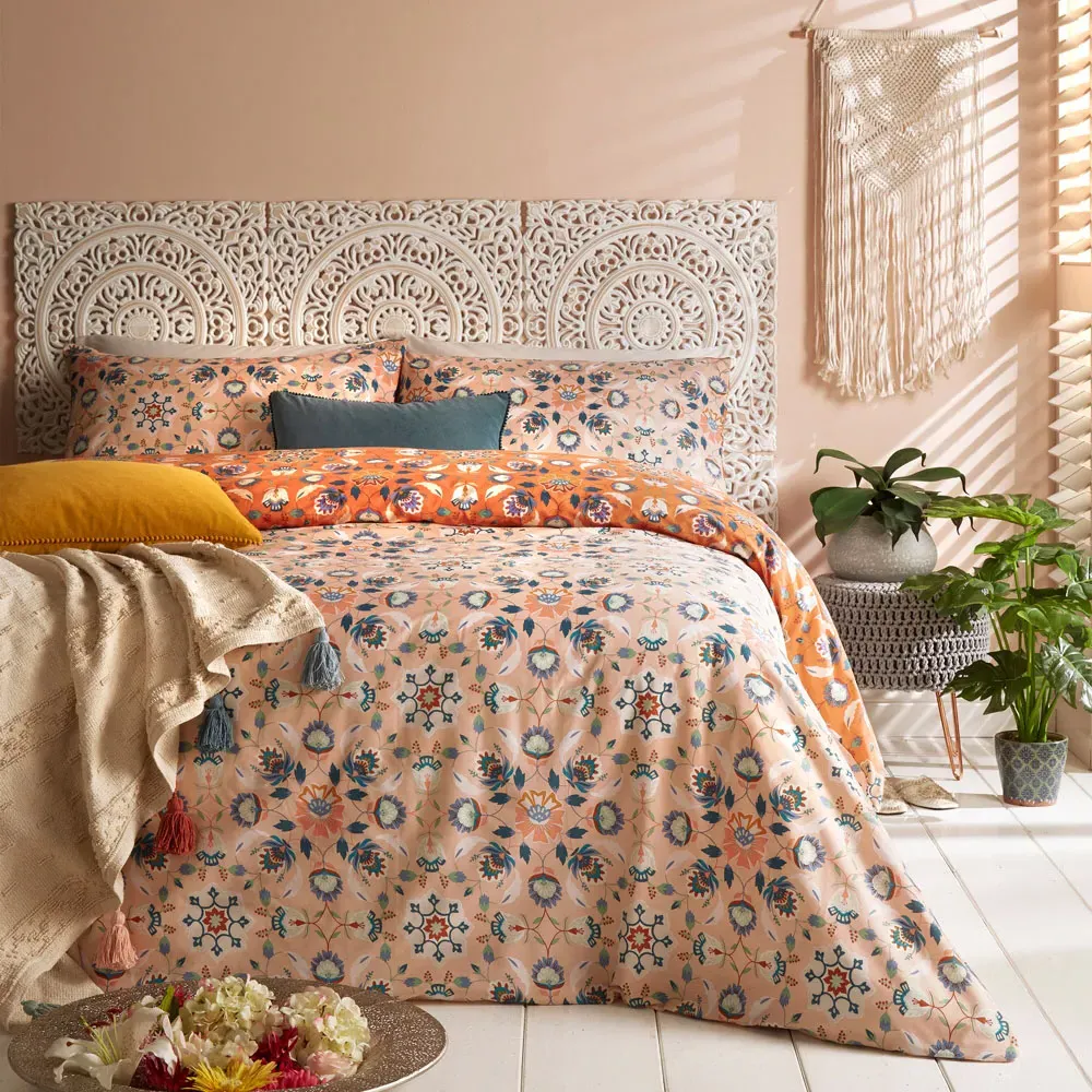 Folk Flora Double Duvet Set - Orange