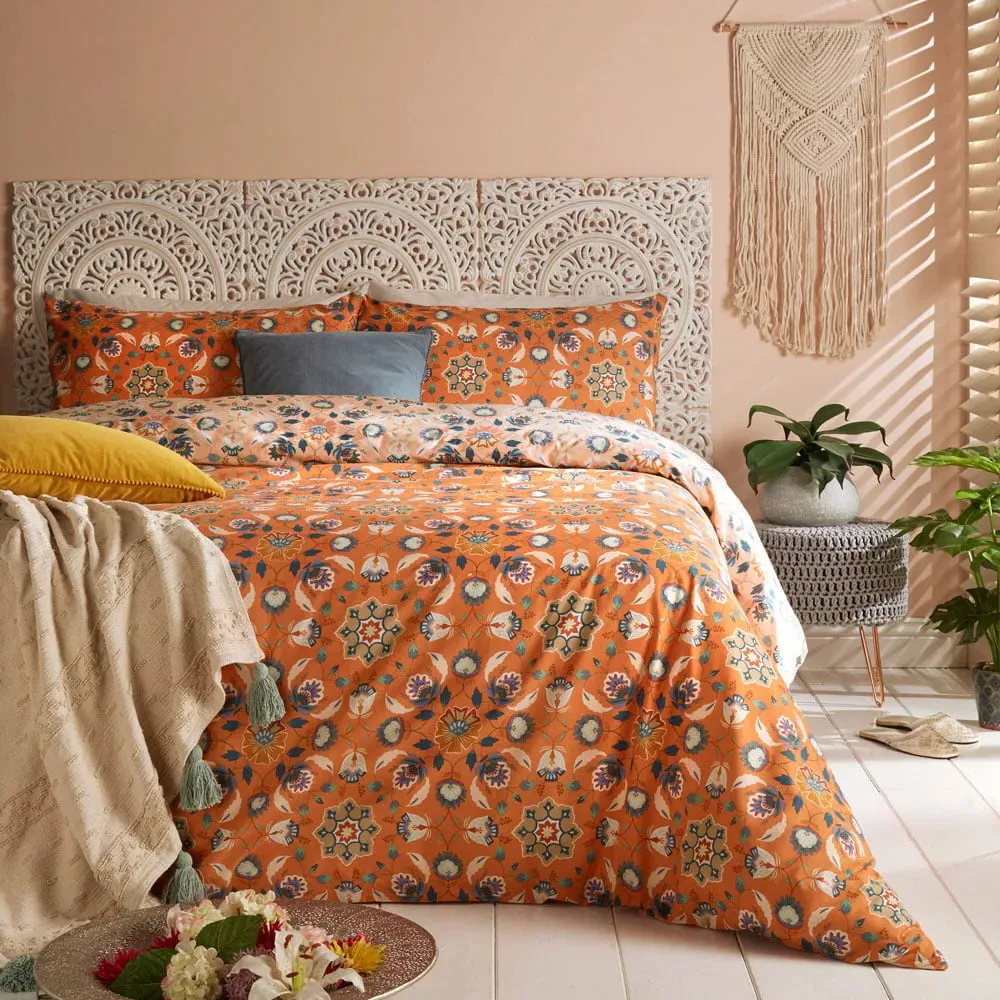 Folk Flora Single Duvet Set - Orange image