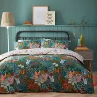 Forage Floral Double Duvet Set - Teal, Polycotton