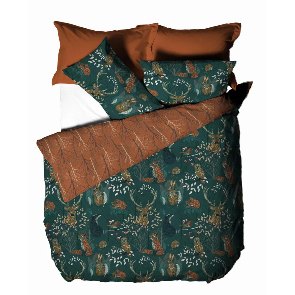 Forest Fauna Double Duvet Set - Green, Polycotton
