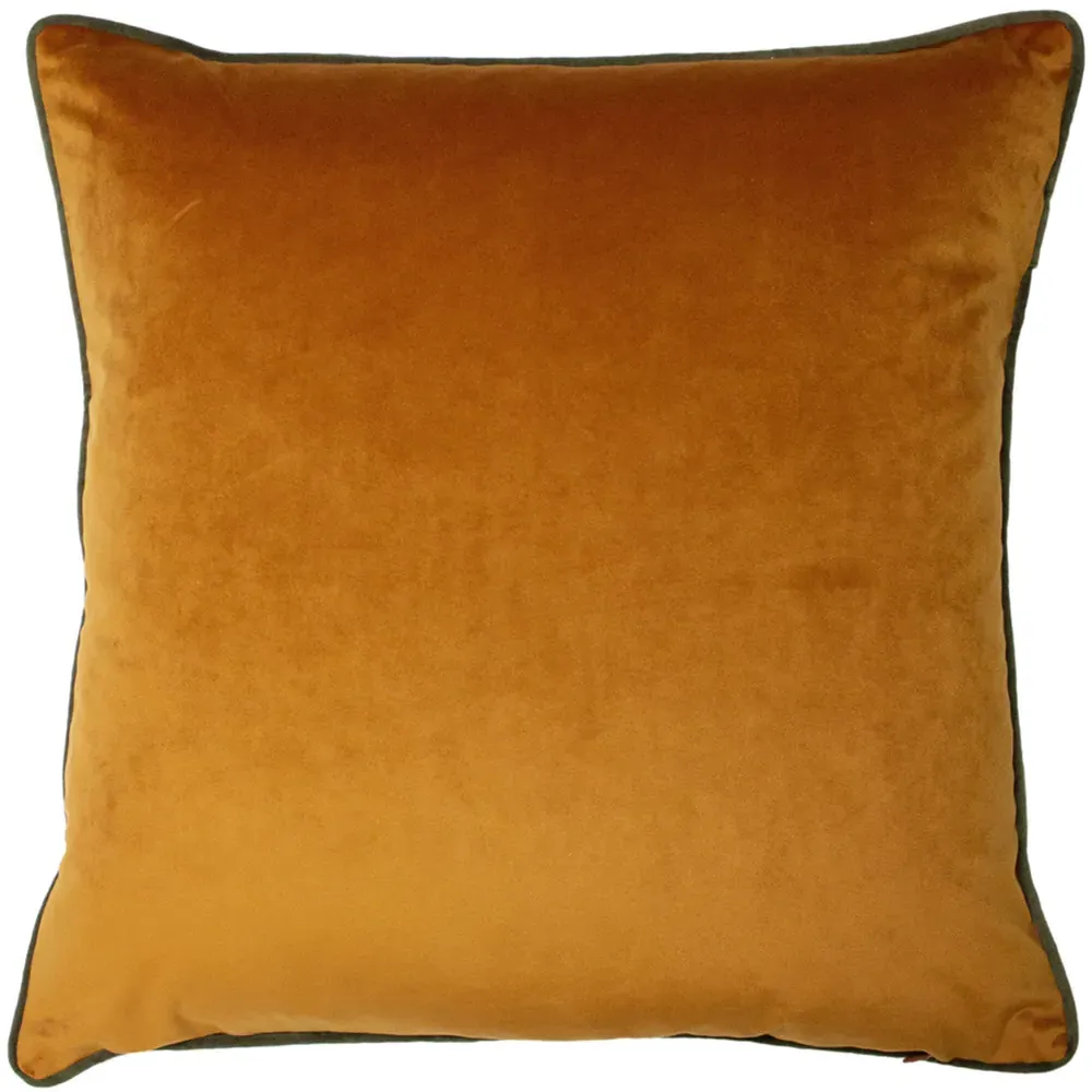 Forest Fauna Fox Velvet Piped Cushion - Rust, Gold