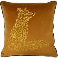 Forest Fauna Fox Velvet Piped Cushion - Rust, Gold