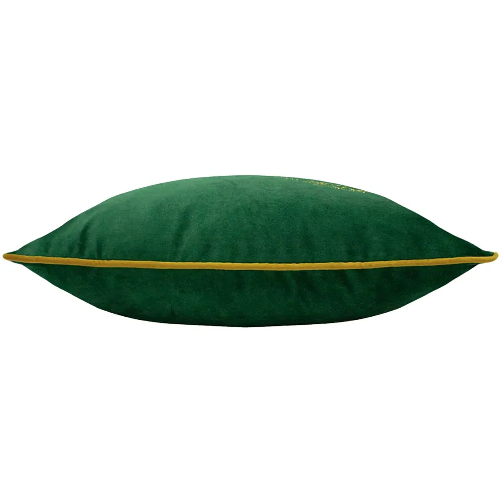 Forest Fauna Stag Velvet Piped Cushion - Emerald, Gold