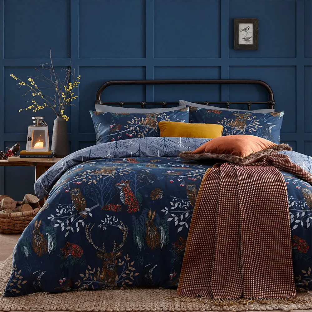 Forest Fauna Super King Duvet Set - Navy, Polycotton