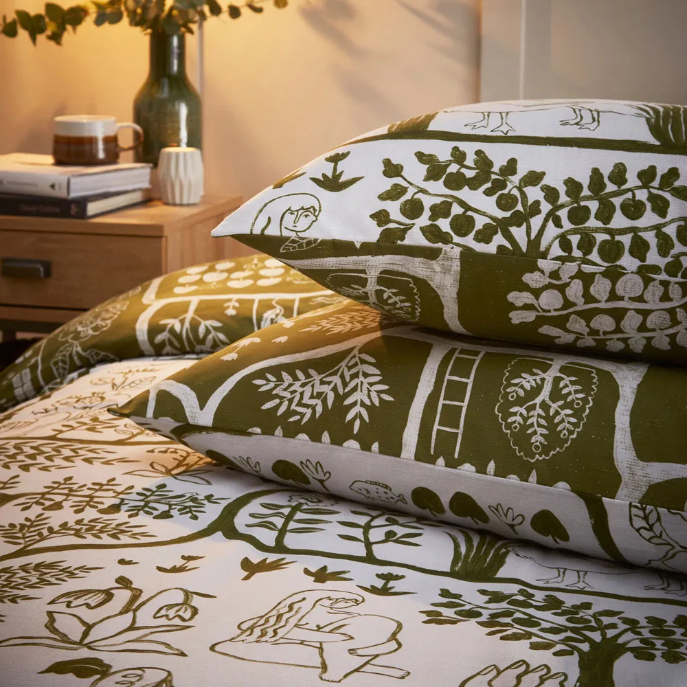 Frida Double Duvet Set - Green, Polycotton