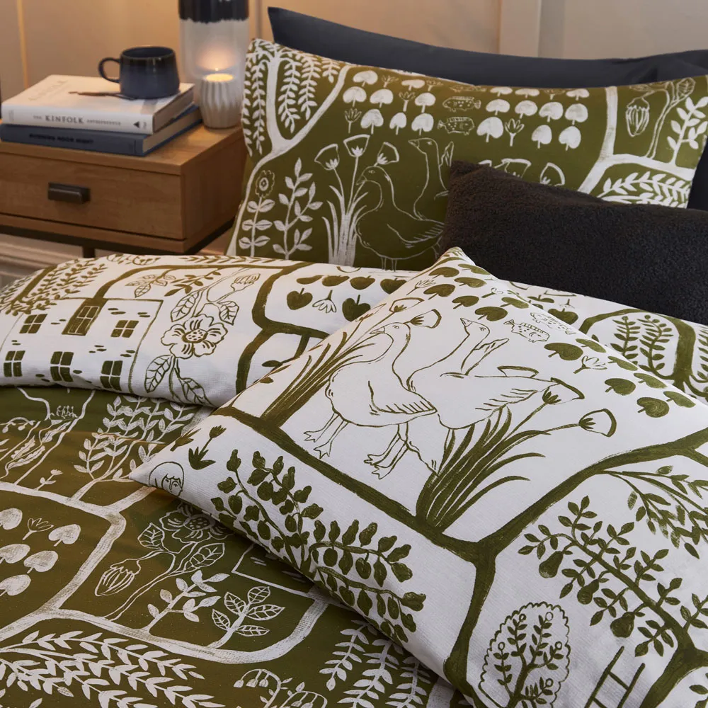 Frida Double Duvet Set - Green, Polycotton