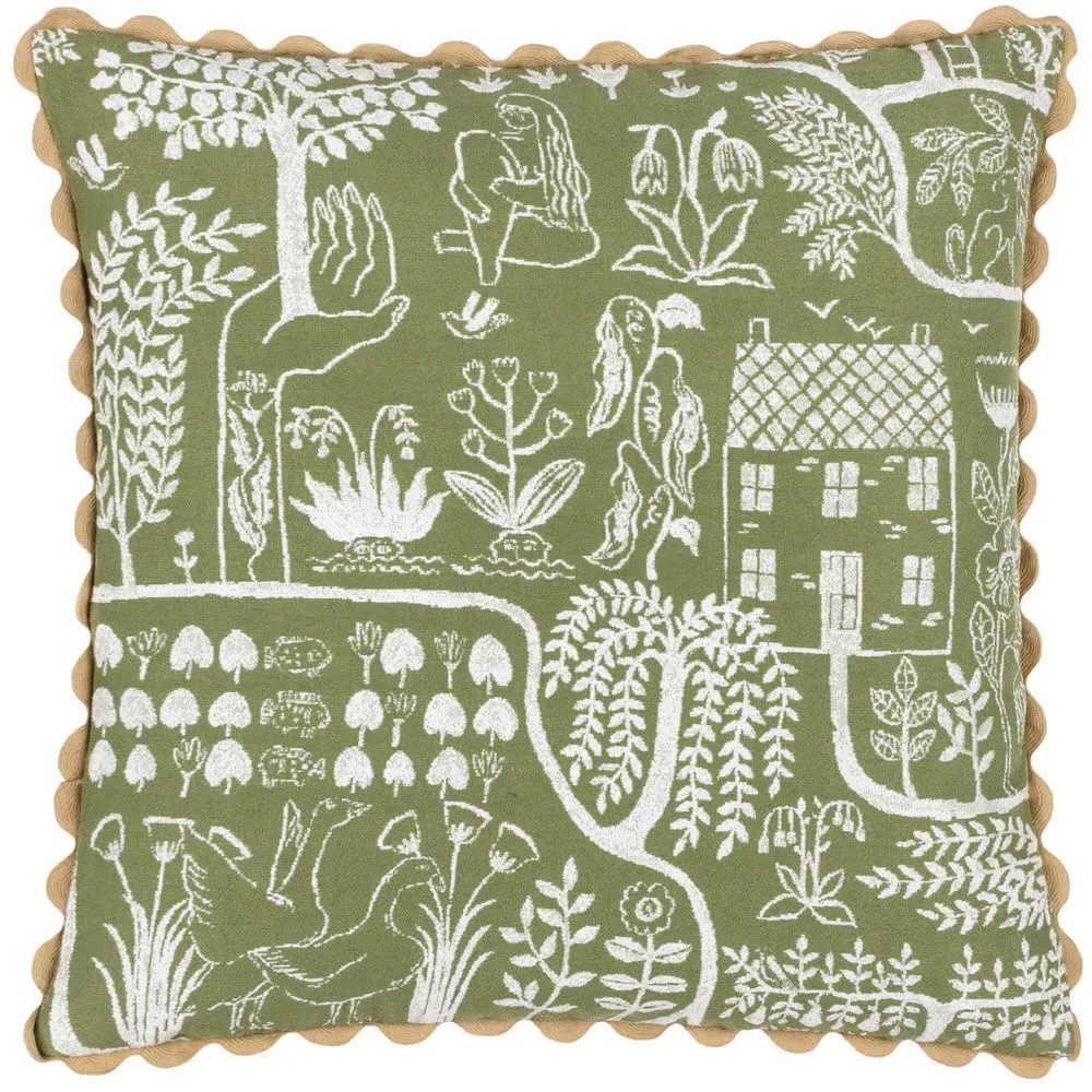 Frida Jacquard Cushion with Scalloped Trim - Multi image