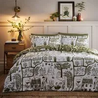 Frida Single Duvet Set - Green, Polycotton