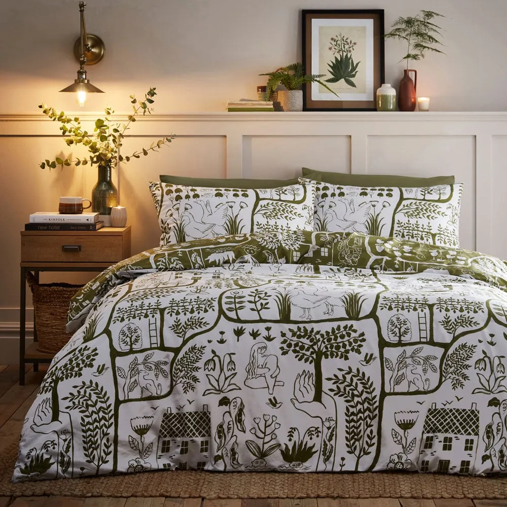 Frida Super King Duvet Set - Green, Polycotton