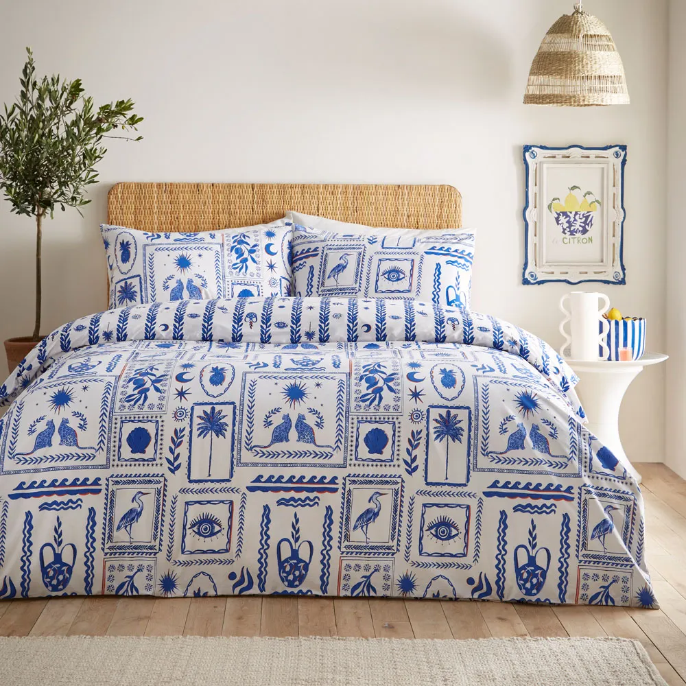 Frieze King Size Duvet Cover Set - Blue