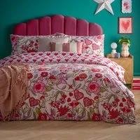 Glass King Size Hearts Printed Duvet Set - Pink, Polycotton
