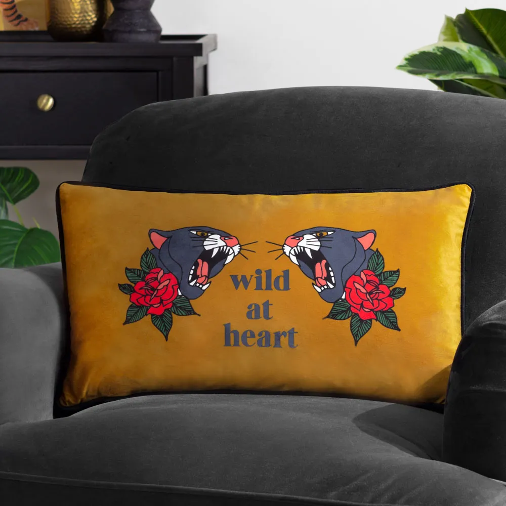 Gold and Black Inked Wild Velvet Piped Cushion - Multi, Velvet