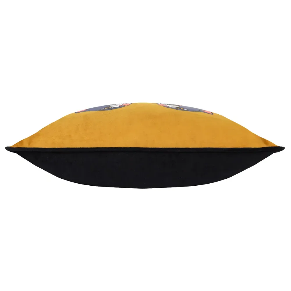 Gold and Black Inked Wild Velvet Piped Cushion - Multi, Velvet
