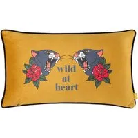 Gold and Black Inked Wild Velvet Piped Cushion - Multi, Velvet