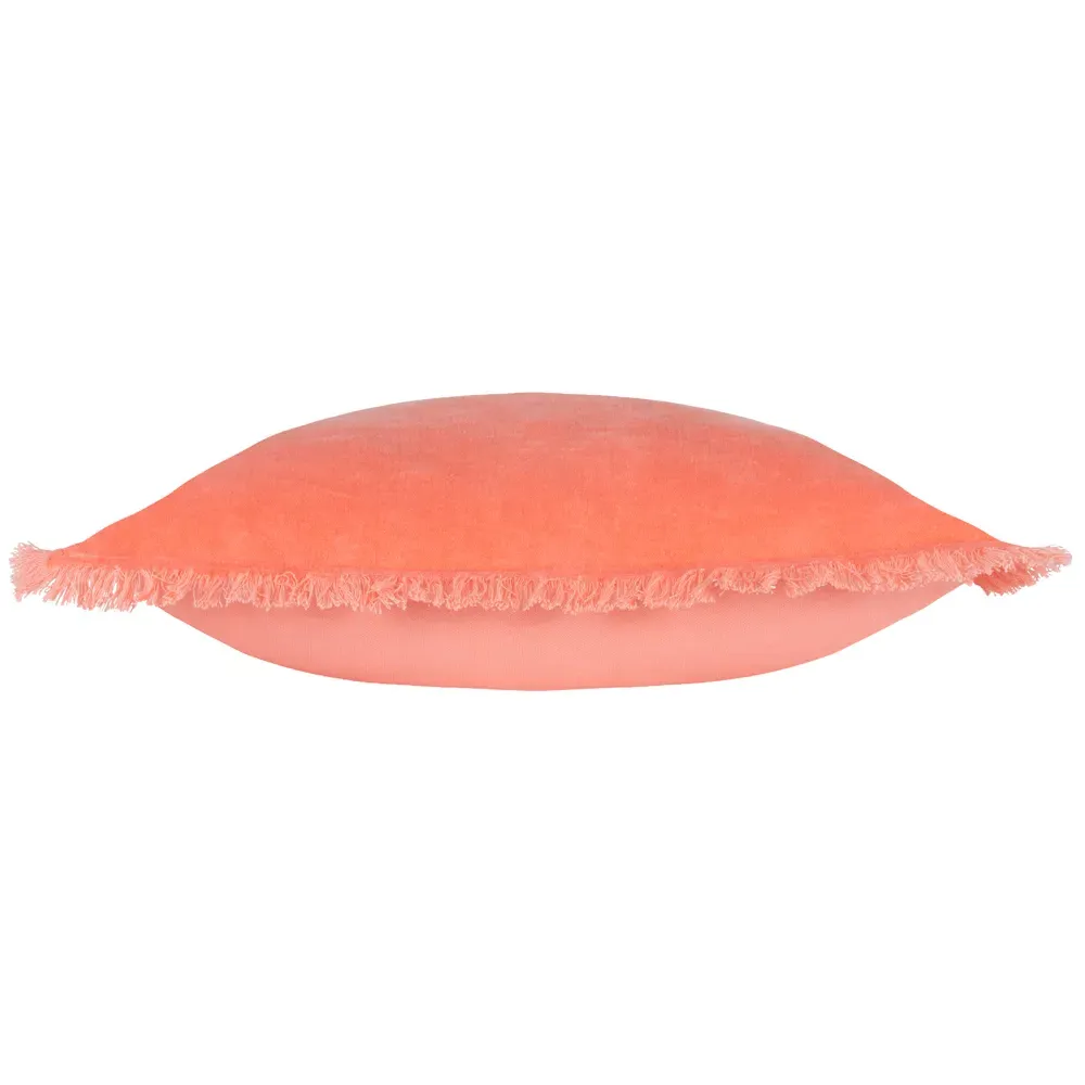Gracie Fringed Cushion - Coral, Velvet