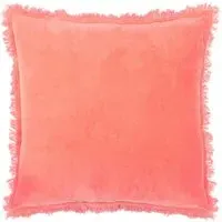 Gracie Fringed Cushion - Coral, Velvet